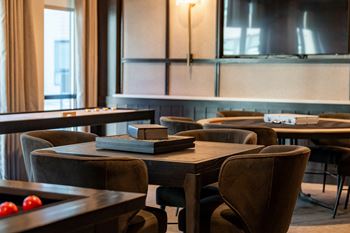 Game lounge with shuffleboard